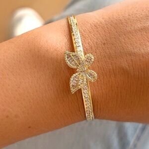 Butterfly Bangle Cuff 14k Gold Plated Baguette Stone Luxury Jewelry